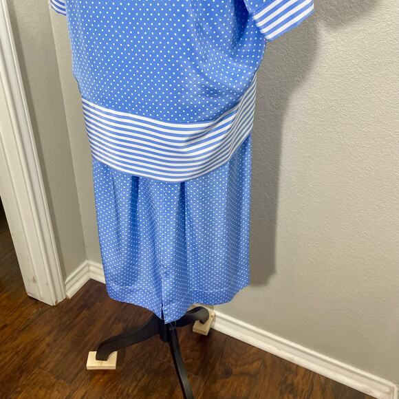Vintage 80s Lady Carol Blue & White Polka Dot Nautical Skirt Set Size 18 - Picture 7 of 12